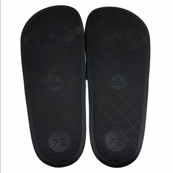 Gucci Logo Black Leather Men’s Pool Slides - Picture 9 of 15